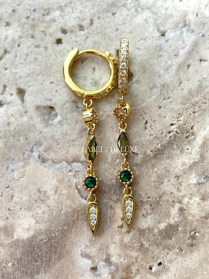 Karma Jewelry A88EG - Lizzy - Oorringen Dames Oorbellen - 925 Sterling Zilver - Emerald Green  - Goudkleurig - 35 MM