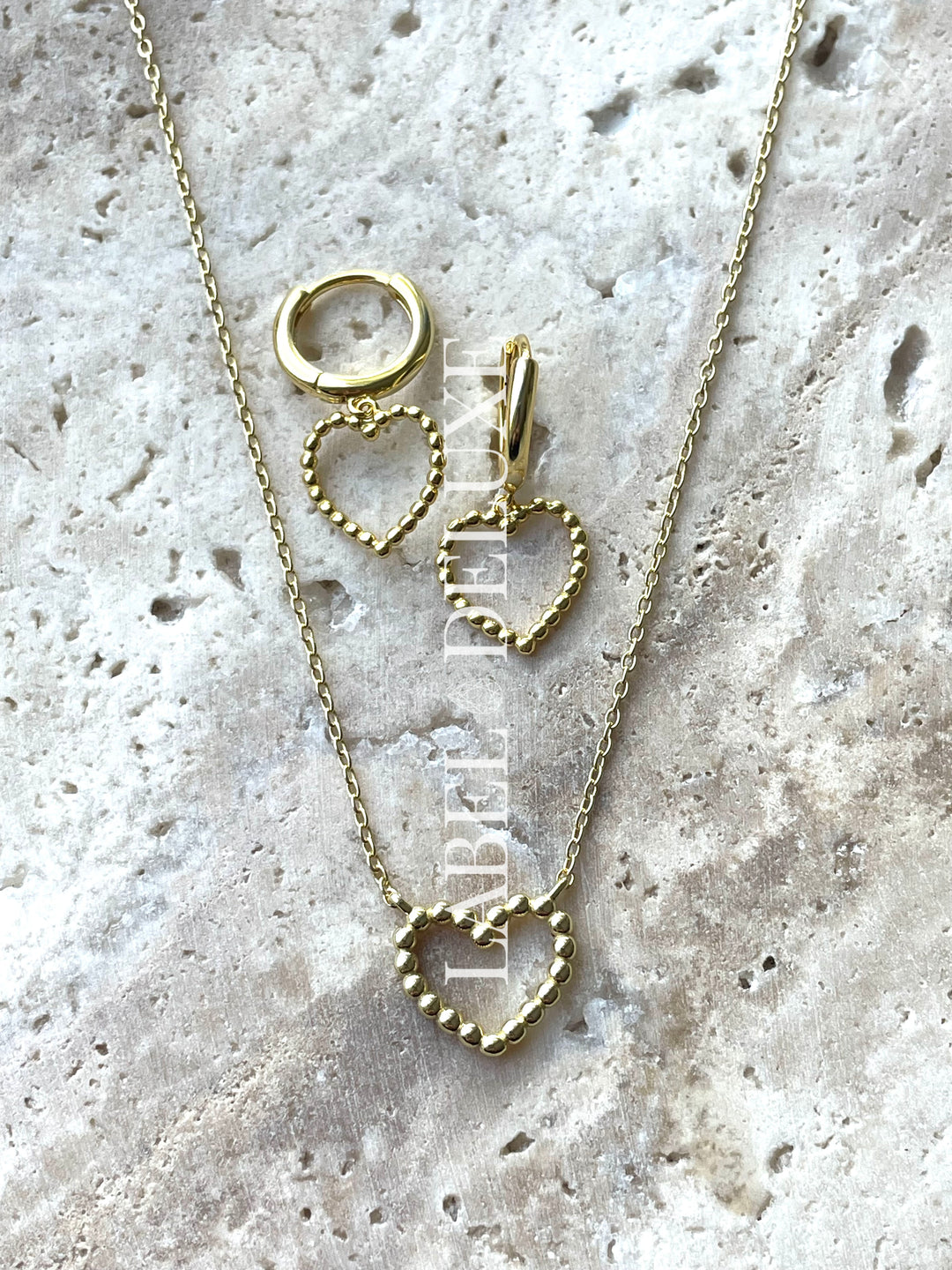 Karma Jewelry A170GP - Oorbellen Dames - Hoops Milly Open Hearts - 925 Sterling Zilver - 14K Gouden Plating - Goud - 28 MM