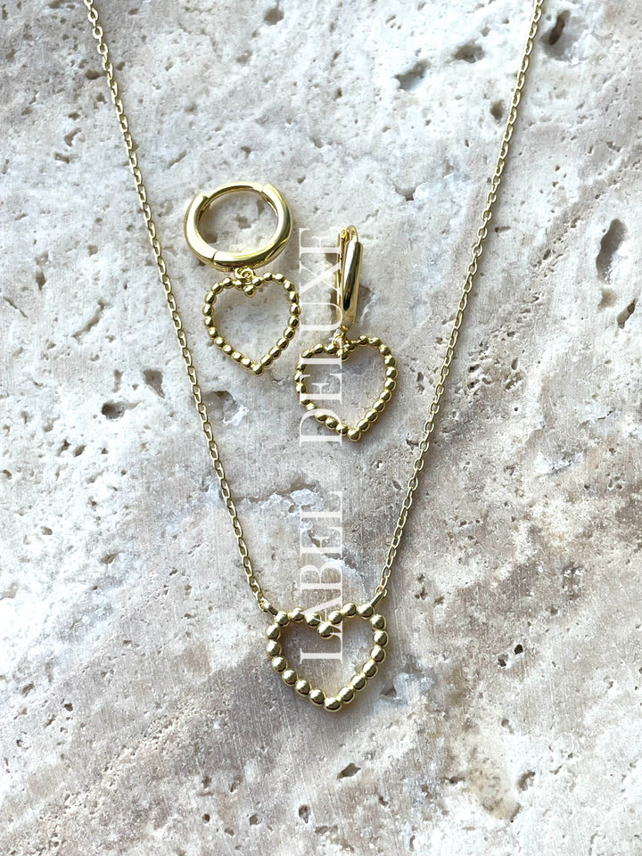 Karma Jewelry A170GP - Oorbellen Dames - Hoops Milly Open Hearts - 925 Sterling Zilver - 14K Gouden Plating - Goud - 28 MM