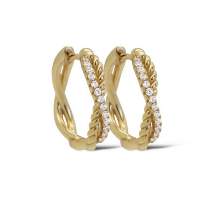 Karma Jewelry H610GP - Hoops Zirconia Filijne Twist - Oorbellen Dames - 925 Sterling Zilver - 14K Gouden Plating - Goud kleurig - 20 MM