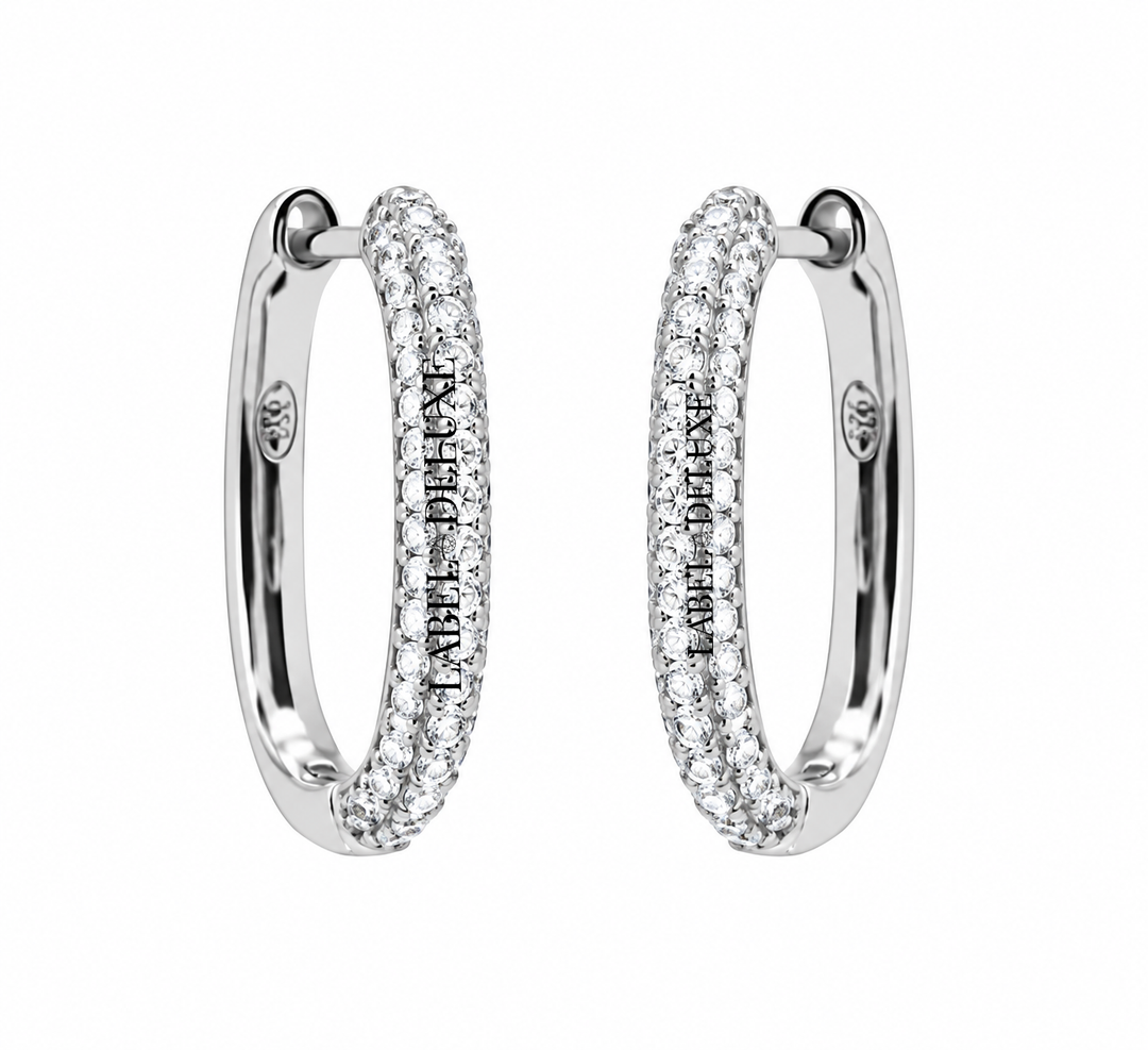 Karma Jewelry earrings H323S - Dames Oorbellen - Hinged Hoops Zirconia Oval - Zilver - 2,0 cm