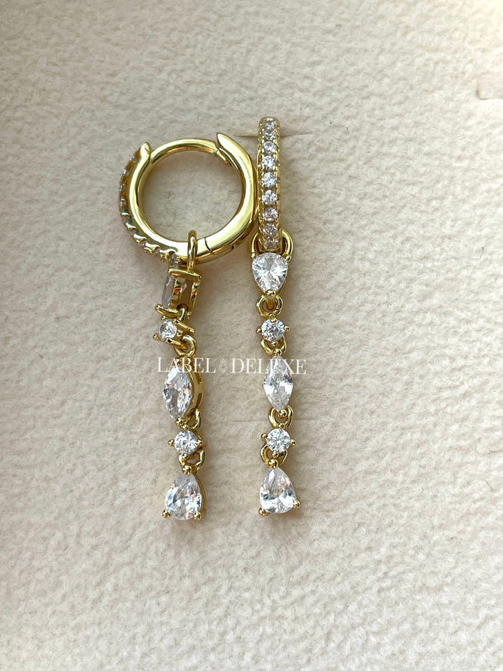 Karma Jewelry A85GP - Oorbellen Dames - Zirconia Hoops Masy Chain - 925 Sterling Zilver - 14K Gouden Plating - Goudkleurig - 35 MM