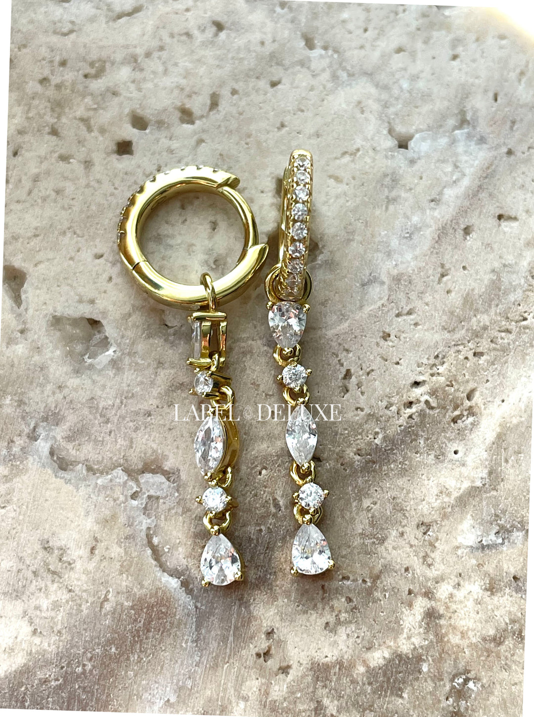 Karma Jewelry A85GP - Oorbellen Dames - Zirconia Hoops Masy Chain - 925 Sterling Zilver - 14K Gouden Plating - Goudkleurig - 35 MM