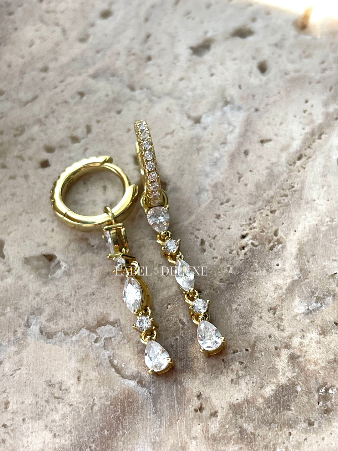 Karma Jewelry A85GP - Oorbellen Dames - Zirconia Hoops Masy Chain - 925 Sterling Zilver - 14K Gouden Plating - Goudkleurig - 35 MM