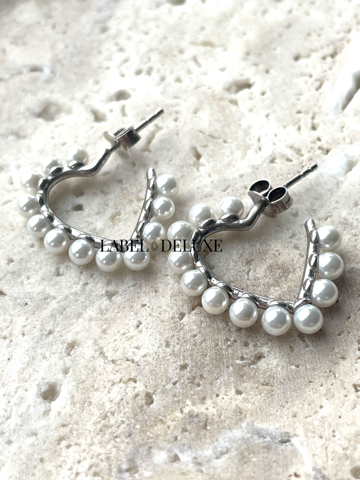 Karma Jewelry KJHeartsS - Hearts Pearls - Oorstekers dames - 925 Sterling zilver - 25 MM