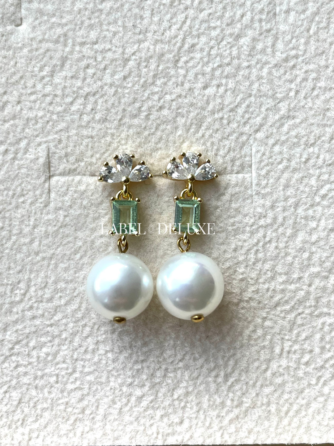 Karma Jewelry X198_G - Symbols XL Bowie Zirconia Pearl Green - Oorbellen Dames - 925 Sterling Zilver - 14K Gouden Plating - Groen - 20 MM