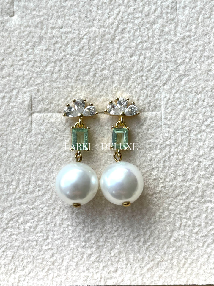 Karma Jewelry X198_G - Symbols XL Bowie Zirconia Pearl Green - Oorbellen Dames - 925 Sterling Zilver - 14K Gouden Plating - Groen - 20 MM