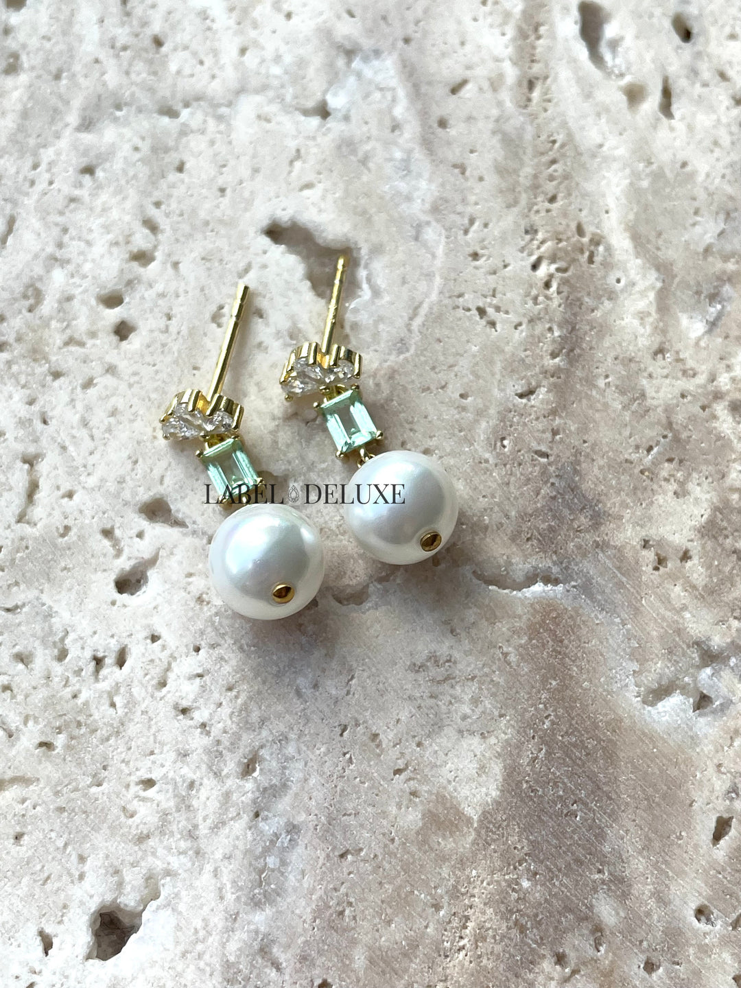 Karma Jewelry X198_G - Symbols XL Bowie Zirconia Pearl Green - Oorbellen Dames - 925 Sterling Zilver - 14K Gouden Plating - Groen - 20 MM