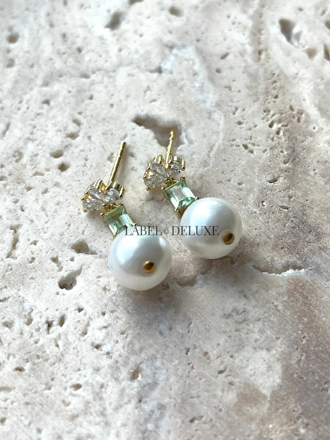 Karma Jewelry X198_G - Symbols XL Bowie Zirconia Pearl Green - Oorbellen Dames - 925 Sterling Zilver - 14K Gouden Plating - Groen - 20 MM