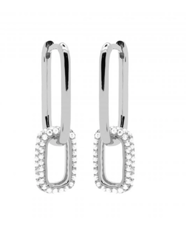Karma Jewelry Earrings H232_S - Dames Oorbellen - Hinged Hoops Zirconia Delsely - Zilver - 3,5 cm