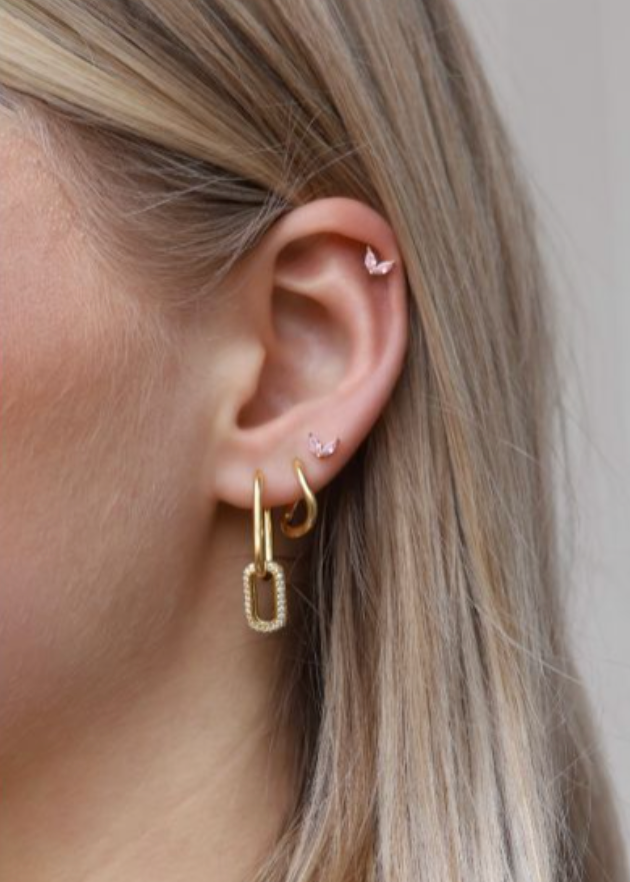 Karma Jewelry Earrings H232_S - Dames Oorbellen - Hinged Hoops Zirconia Delsely - Zilver - 3,5 cm