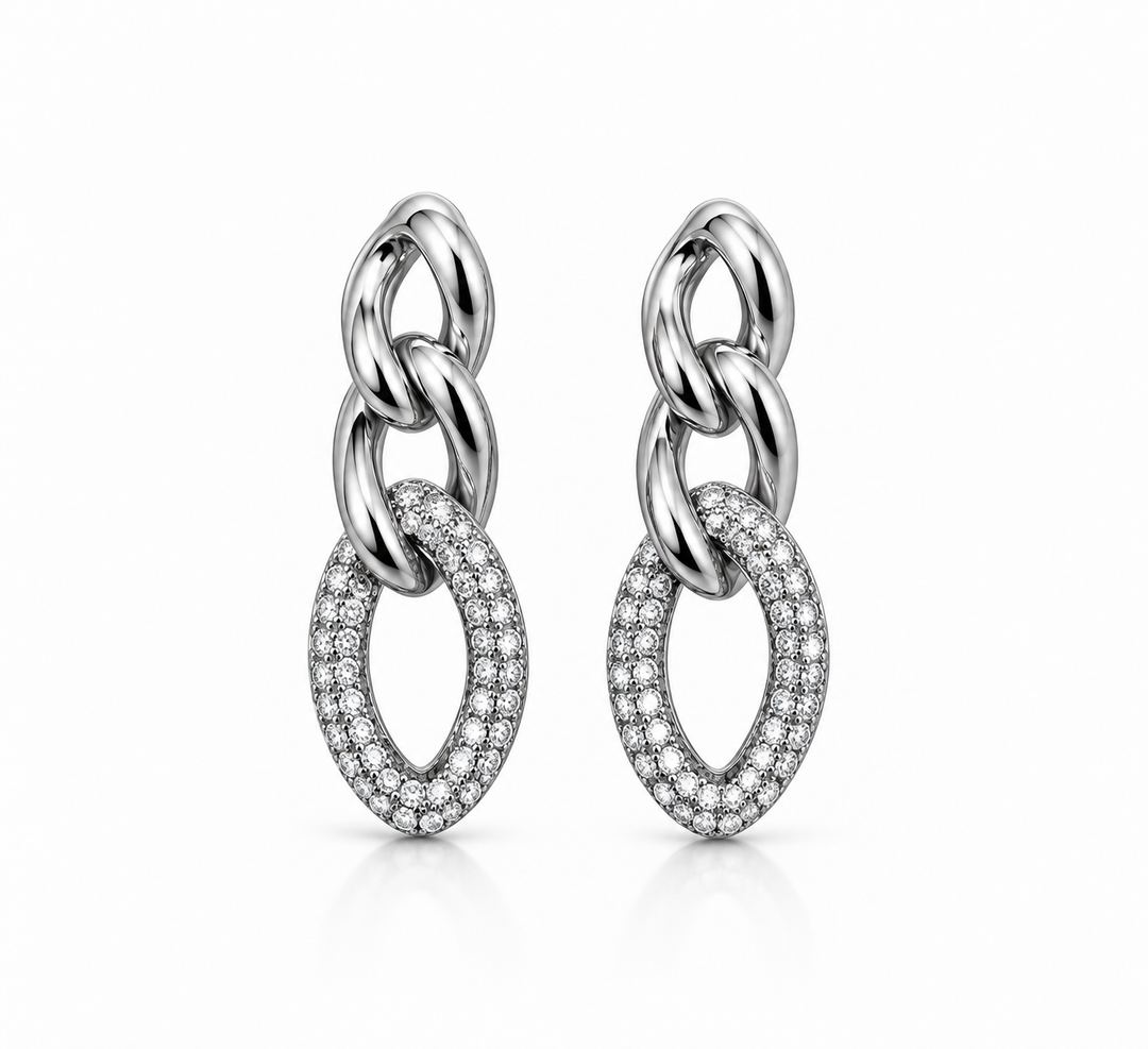 Karma Jewelry earrings - Dames Oorbellen - Pavé Chain Sparkle - Zilver - 2,5 CM