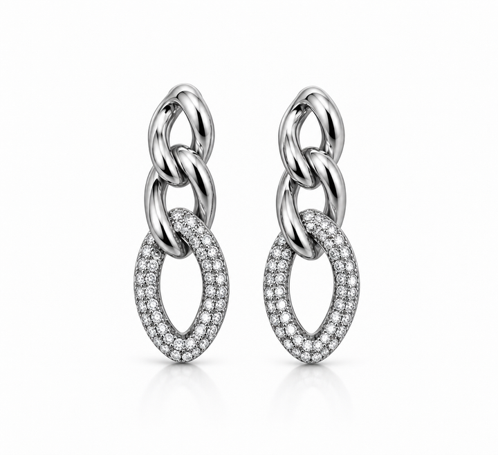 Karma Jewelry earrings - Dames Oorbellen - Pavé Chain Sparkle - Zilver - 2,5 CM