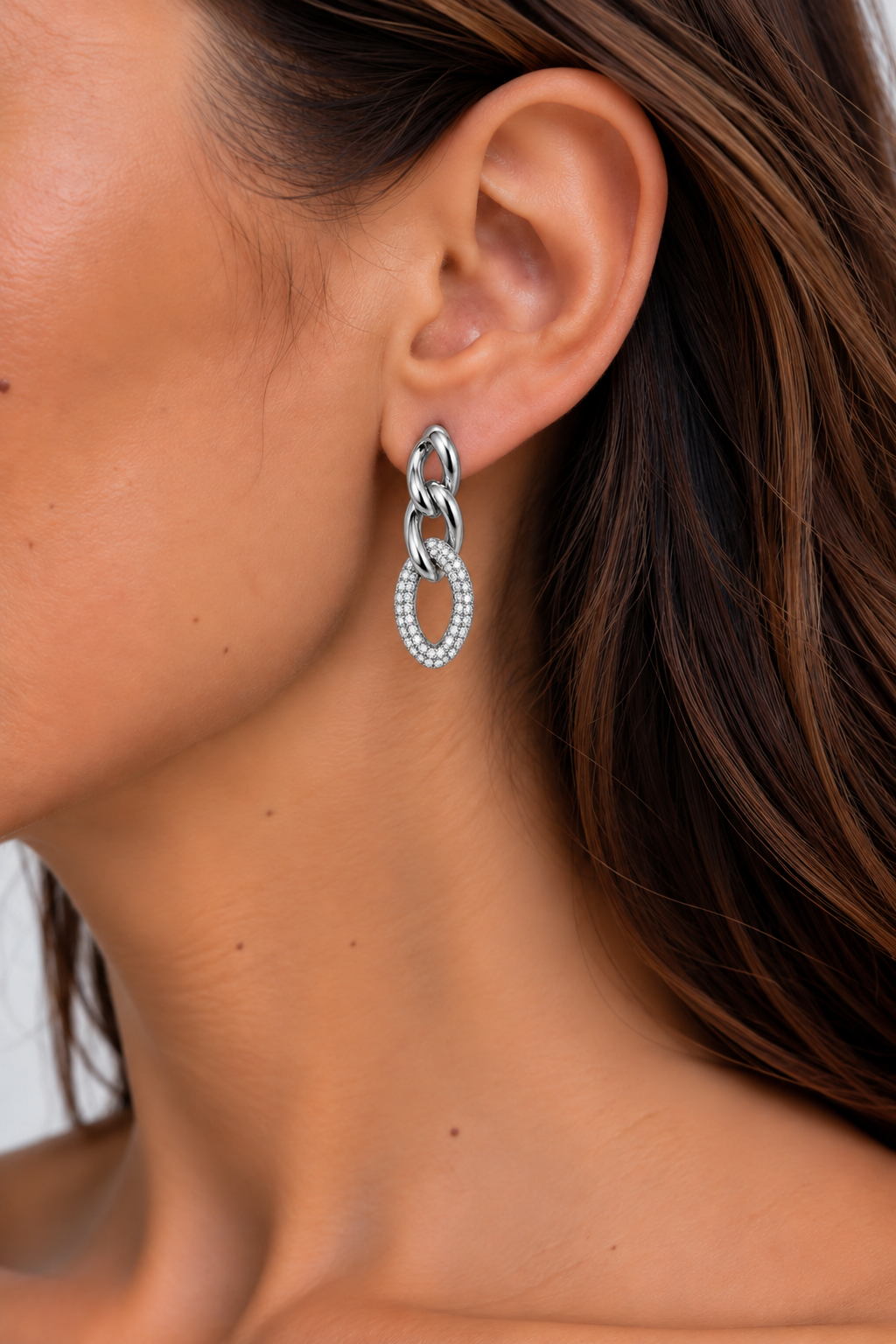 Karma Jewelry earrings - Dames Oorbellen - Pavé Chain Sparkle - Zilver - 2,5 CM