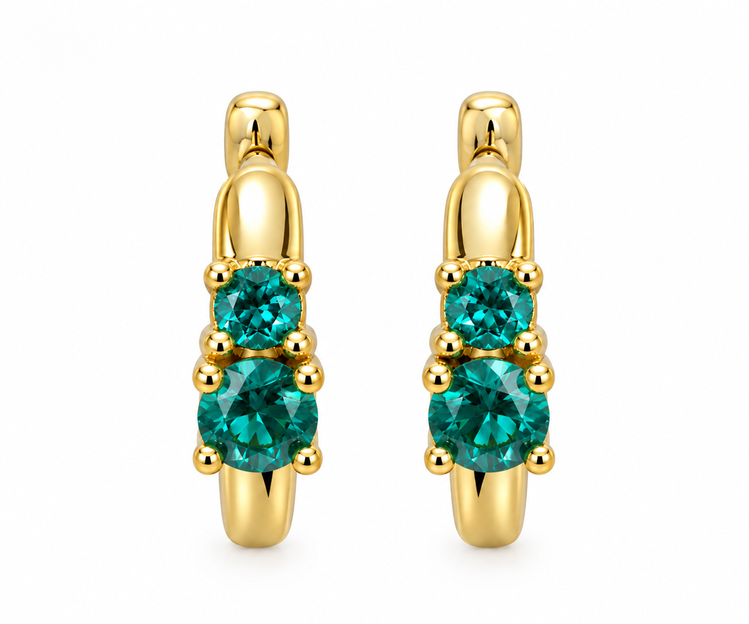 Karma Jewelry oorbellen H214GP_TB - Hinged Hoops The Teal Blue Double - Goud