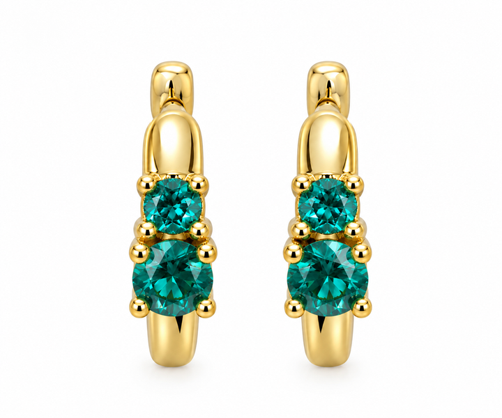Karma Jewelry oorbellen H214GP_TB - Hinged Hoops The Teal Blue Double - Goud