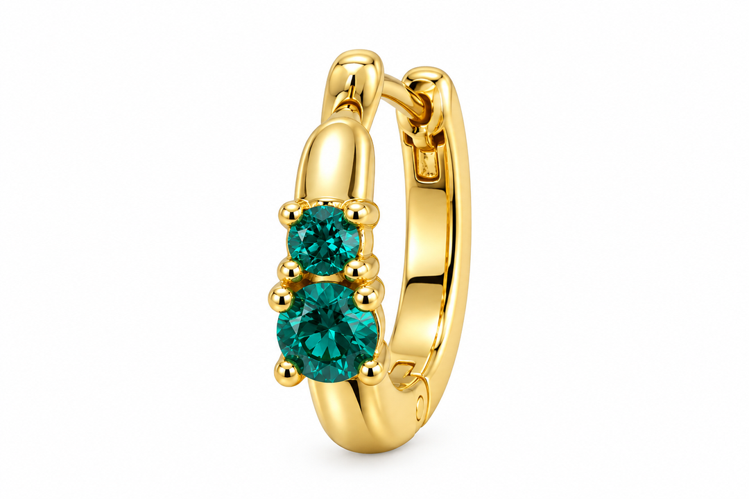 Karma Jewelry oorbellen H214GP_TB - Hinged Hoops The Teal Blue Double - Goud