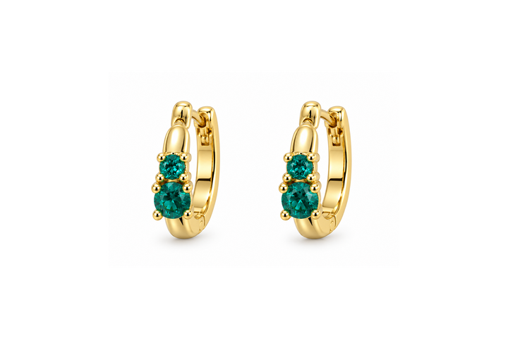 Karma Jewelry oorbellen H214GP_TB - Hinged Hoops The Teal Blue Double - Goud