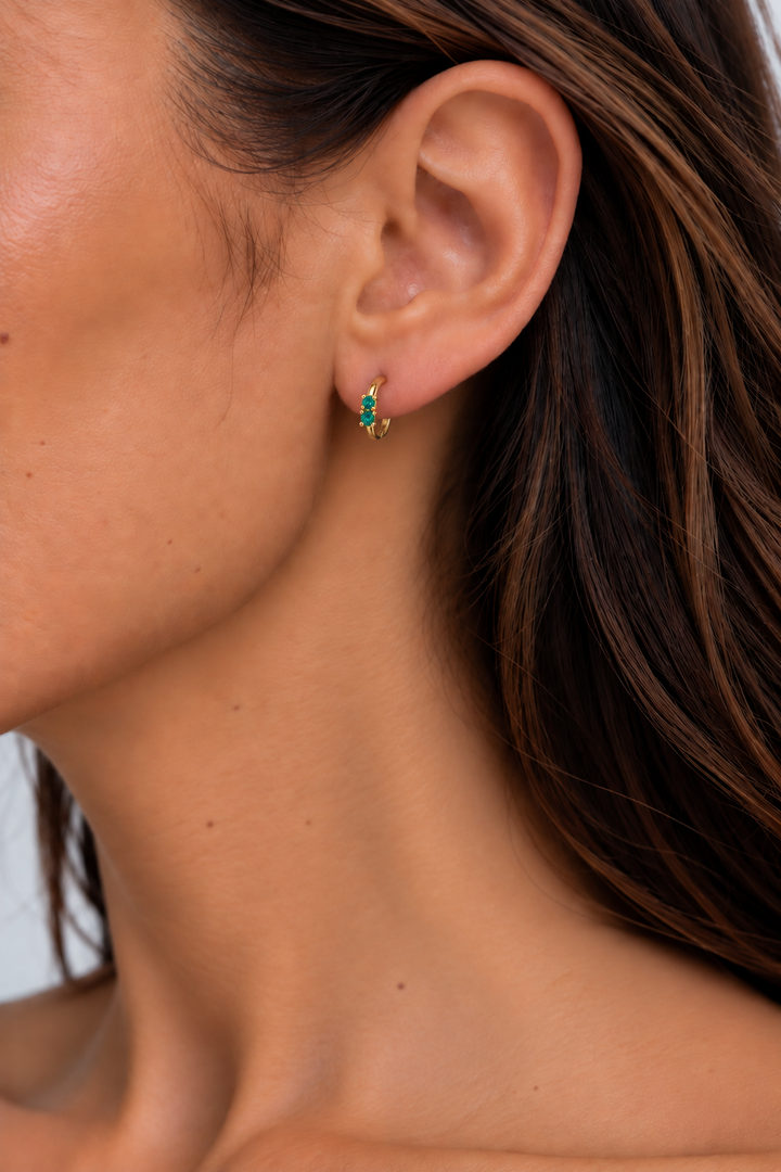 Karma Jewelry oorbellen H214GP_TB - Hinged Hoops The Teal Blue Double - Goud