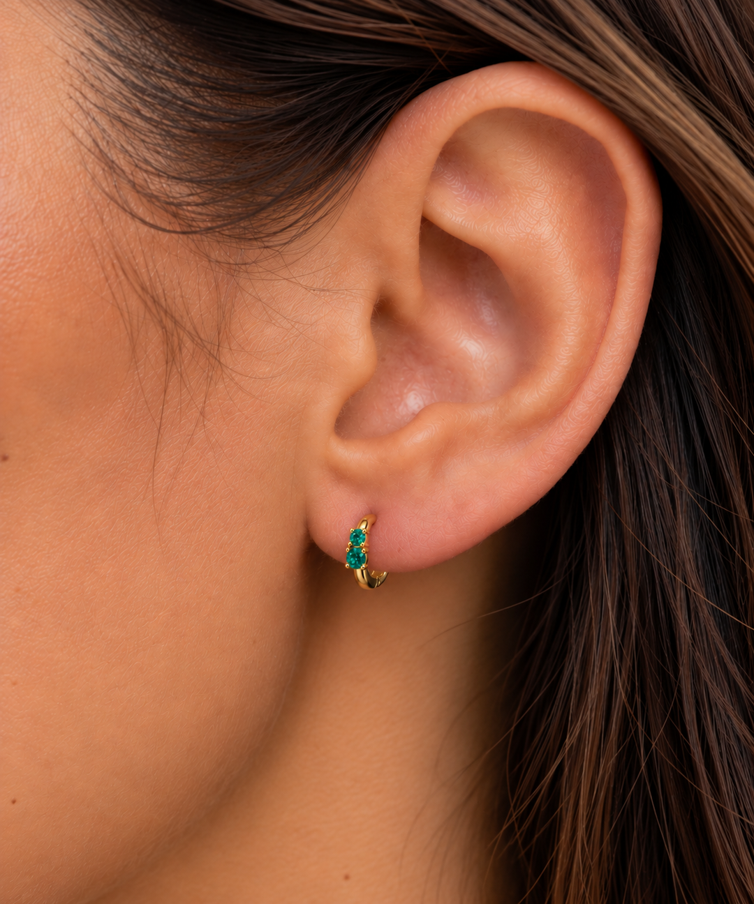 Karma Jewelry oorbellen H214GP_TB - Hinged Hoops The Teal Blue Double - Goud