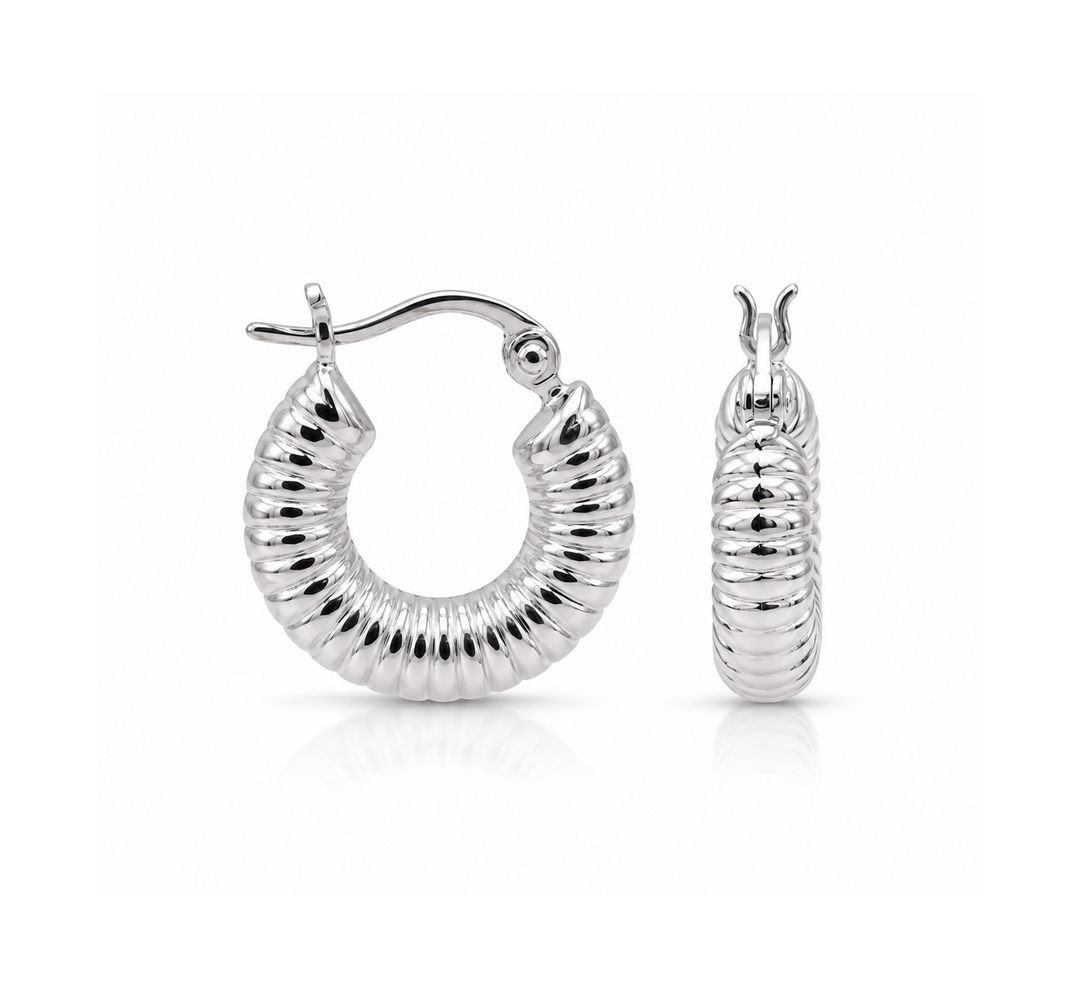 Karma Jewelry earrings - Dames Oorbellen - Round Ribble - Zilver - 2 CM