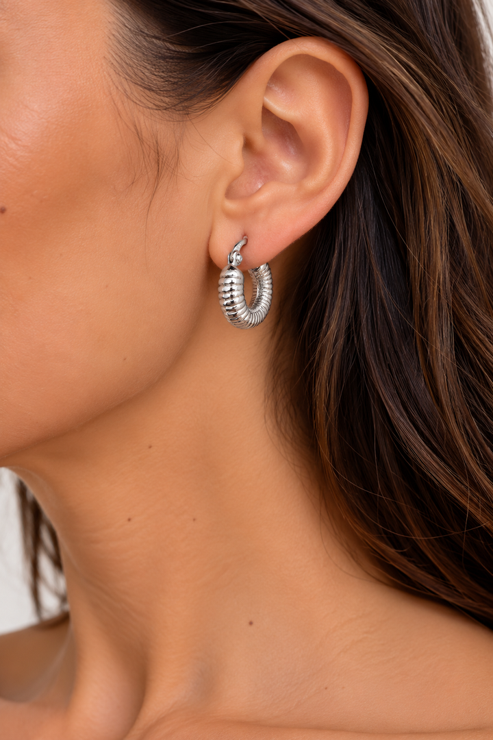 Karma Jewelry earrings - Dames Oorbellen - Round Ribble - Zilver - 2 CM