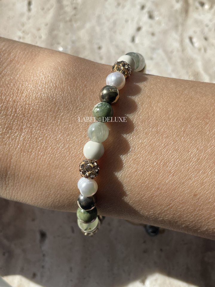 Karma Jewelry 83762 - Kralen Armband Dames - Spiral XS Venna - Gold Crystal - Parel - Edelsteen - Verstelbaar - 6 MM - 18.5 + 6 CM