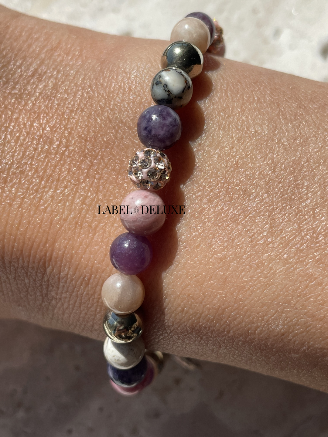 Karma Jewelry Kralenarmband 80038EL - Damesarmband - Spiral Love the Vibe Alma - Rosegold Crystal Elastic - Roze Paars - XS - 18 CM