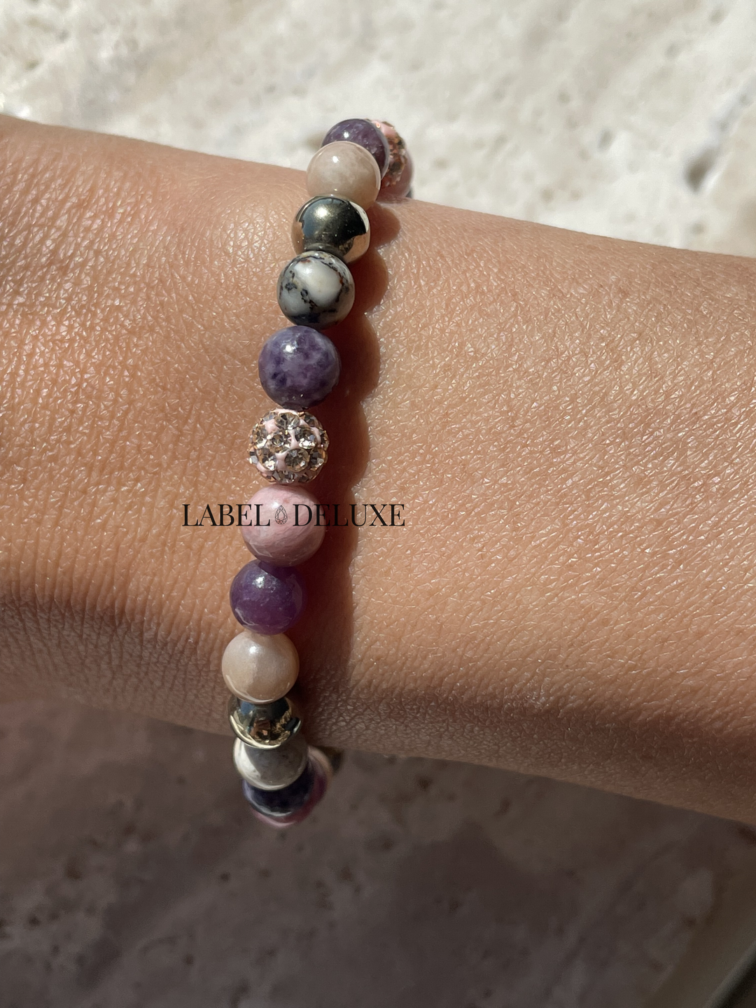 Karma Jewelry Kralenarmband 80038EL - Damesarmband - Spiral Love the Vibe Alma - Rosegold Crystal Elastic - Roze Paars - XS - 18 CM