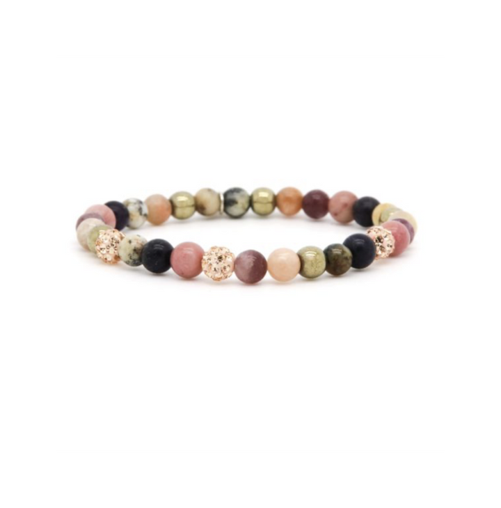 Karma Jewelry Kralenarmband 80038EL - Damesarmband - Spiral Love the Vibe Alma - Rosegold Crystal Elastic - Roze Paars - XS - 18 CM