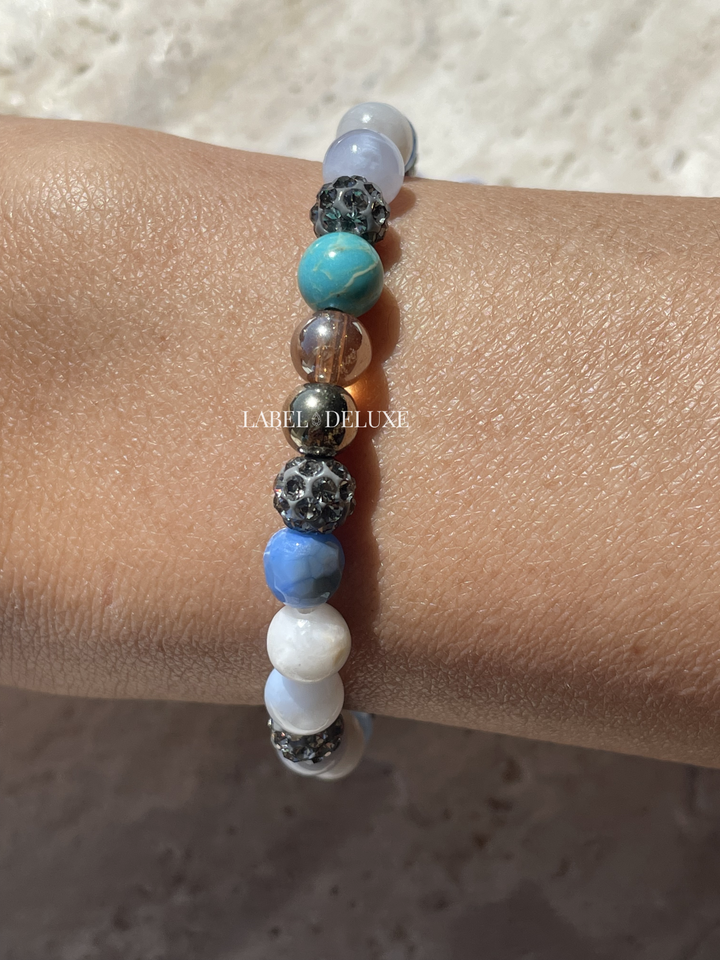 Karma Jewelry Kralenarmband 80157EL - Damesarmband - Spiral Sylvi - Grey Blue Crystal Elastic - Blauw/Grijs - XS - 18 CM