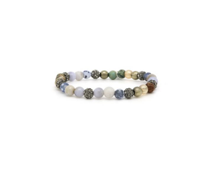 Karma Jewelry Kralenarmband 80157EL - Damesarmband - Spiral Sylvi - Grey Blue Crystal Elastic - Blauw/Grijs - XS - 18 CM