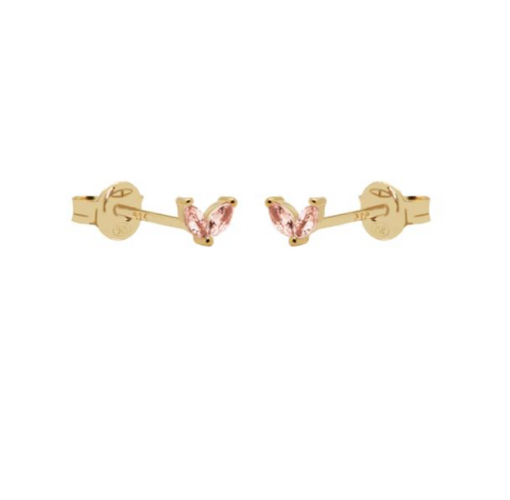 Karma Jewelry earrings R116GP_SA - Dames Oorbellen - Tiny Double Leaves Salmon - Goud - 3 MM
