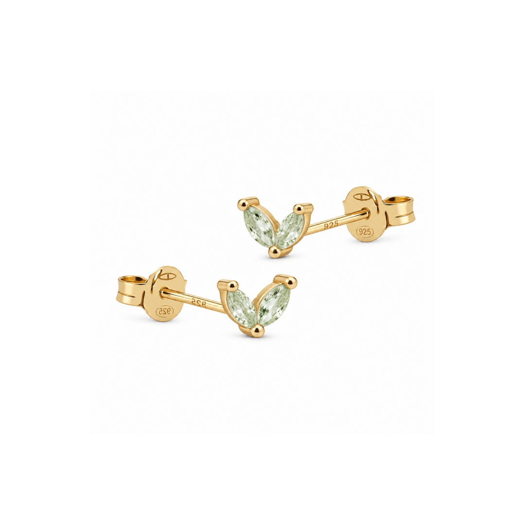 Tiny Double Leaves R116GP_G - Oorbellen - Groen Goud
