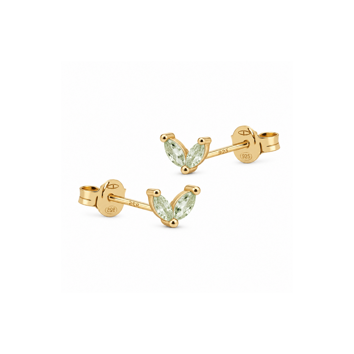 Tiny Double Leaves R116GP_G - Oorbellen - Groen Goud