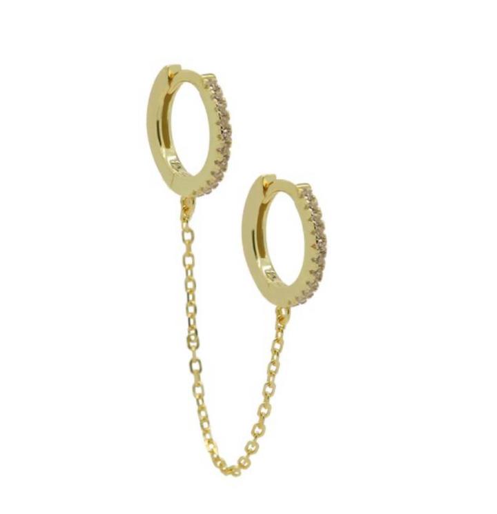 Karma Jewelry Earrings H203_C - Dames Oorbellen - Hinged Hoops Double Chain - Champagne - 10mm