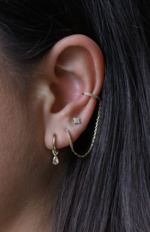 Karma Jewelry Earrings H203_C - Dames Oorbellen - Hinged Hoops Double Chain - Champagne - 10mm