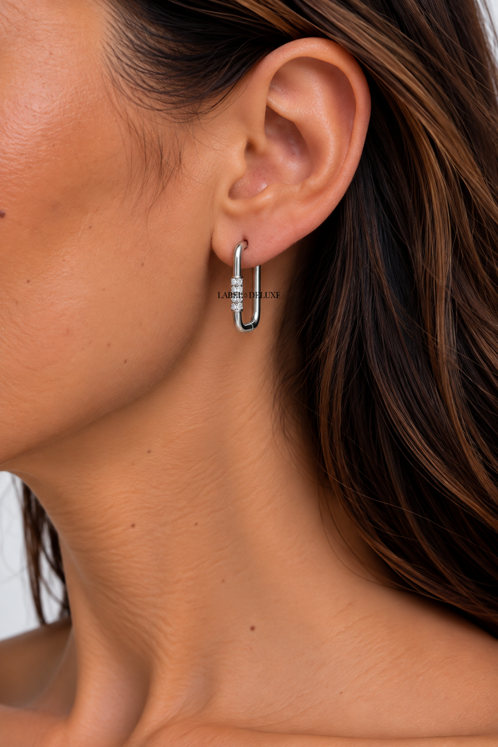 Karma Jewelry earrings - Dames Oorbellen - Hinged Hoops Square Rectangular Zirconia - Zilver - 2 CM