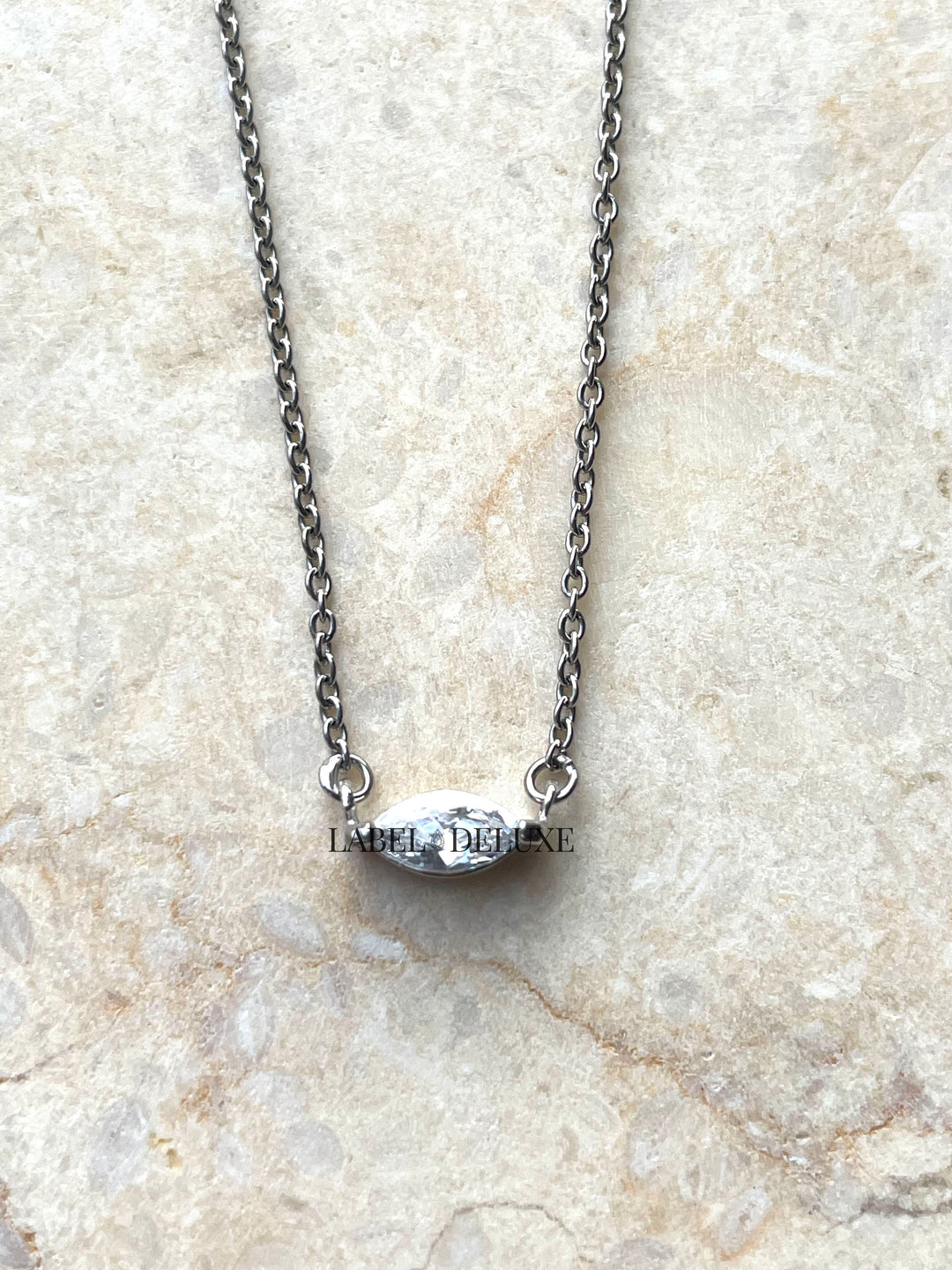 Karma Jewelry T262S - Dames Ketting - Single Zirconia Oval - Sterling Zilver - 38 + 7 CM