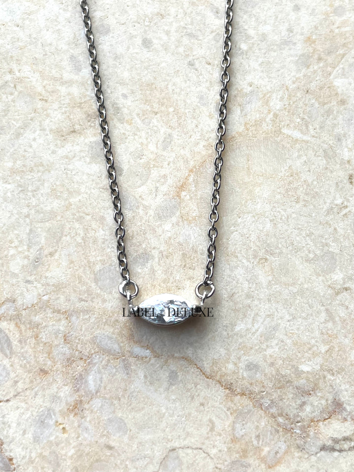 Karma Jewelry T262S - Dames Ketting - Single Zirconia Oval - Sterling Zilver - 38 + 7 CM