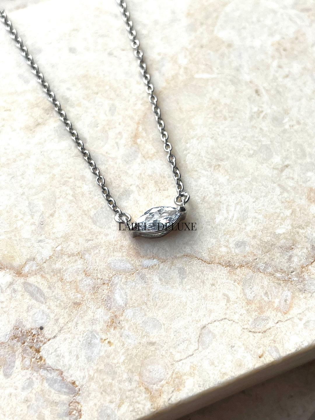 Karma Jewelry T262S - Dames Ketting - Single Zirconia Oval - Sterling Zilver - 38 + 7 CM