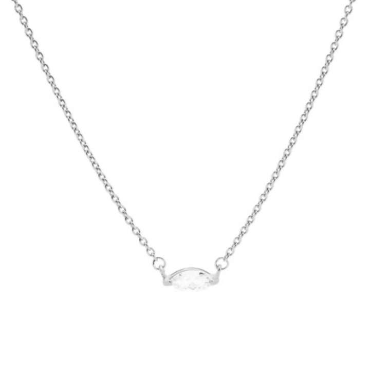 Karma Jewelry T262S - Dames Ketting - Single Zirconia Oval - Sterling Zilver - 38 + 7 CM