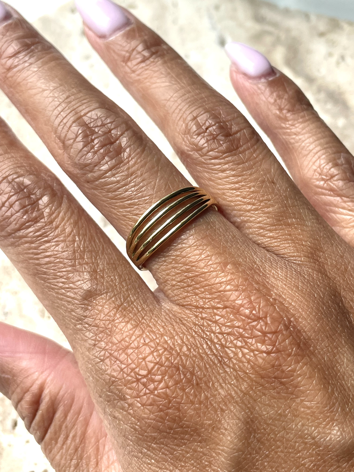 Label Deluxe Bijoux ring 4R01G - Dames Ring - 4 Rows - Goud - Verstelbaar