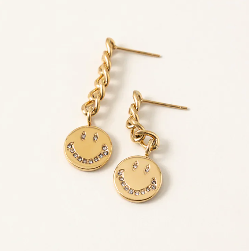 Label Deluxe Bijoux earrings LDLGOsmilestones01 - Dames Oorbellen - Smile Gold Stones - Goud met Zirkonia - 3,8 CM