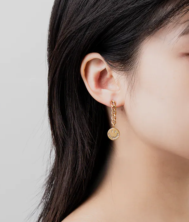 Label Deluxe Bijoux earrings LDLGOsmilestones01 - Dames Oorbellen - Smile Gold Stones - Goud met Zirkonia - 3,8 CM