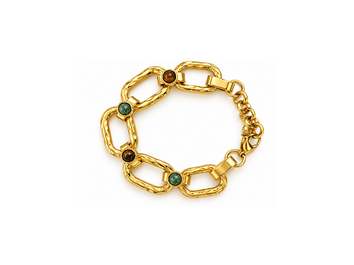 On Adventure HP LDLbracTIGAV - Armband - Tijgeroog en Aventurijn - Goud