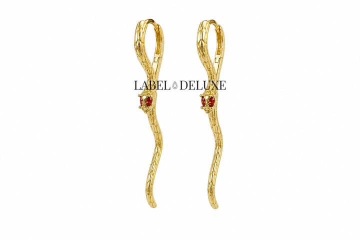 Label Deluxe HP Earrings LDLHP8104 - Dames Oorbellen - Serpent Snake - Goud - 8.1 CM