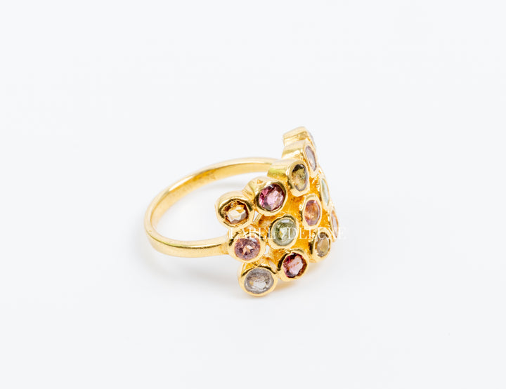 Label Deluxe Ring LDLGOtoermalijn - 24K Gouden Plating - Toermalijn - Maat 53