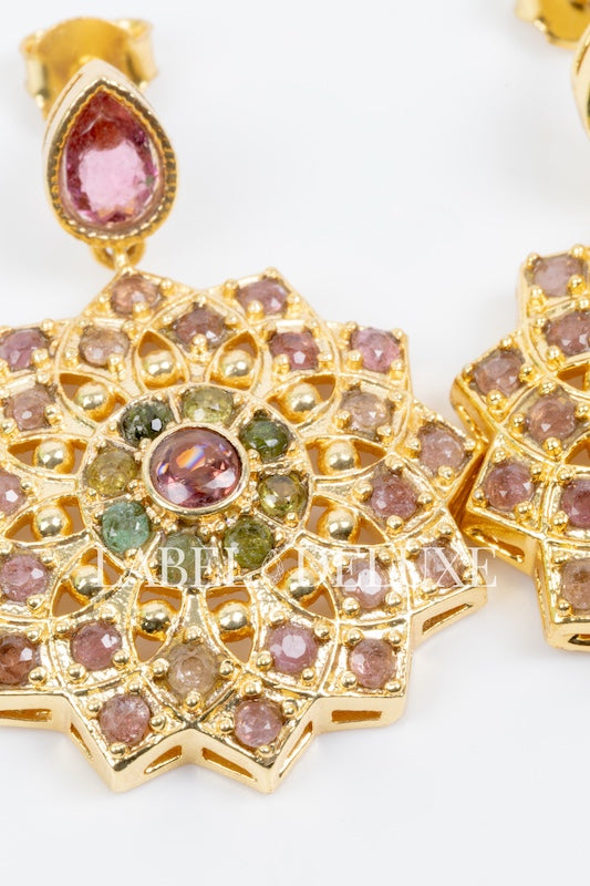 Label Deluxe Collection Oorbellen LDLGOtoermalijnear - Toermalijn Gemstones - 24K Gouden Plating - 5 cm