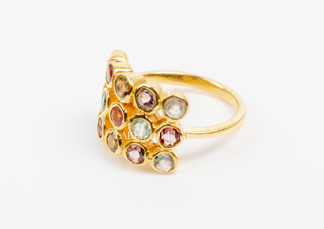 Label Deluxe Ring LDLGOtoermalijn - 24K Gouden Plating - Toermalijn - Maat 53